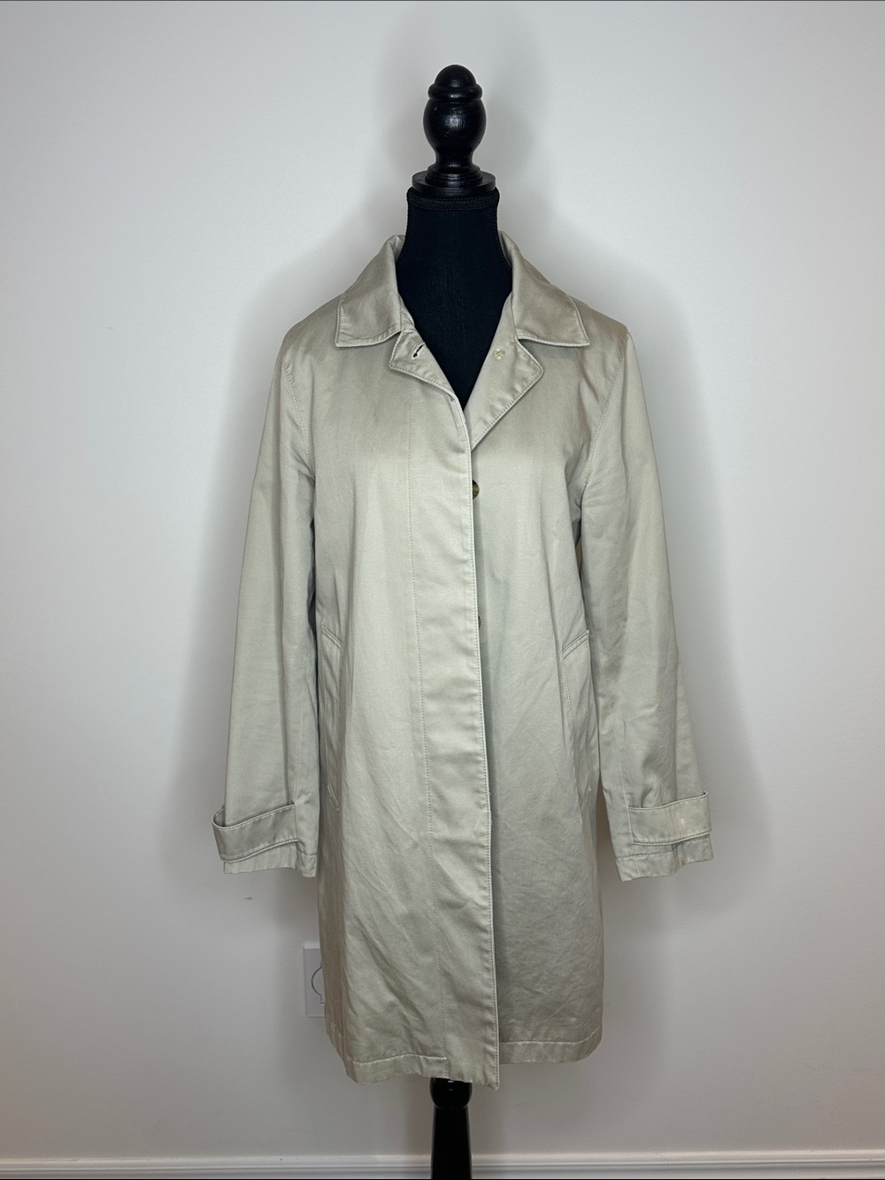[WOMEN] Women’s Knee Length Trench Coat Beige Large Classic Lightweight Jacket